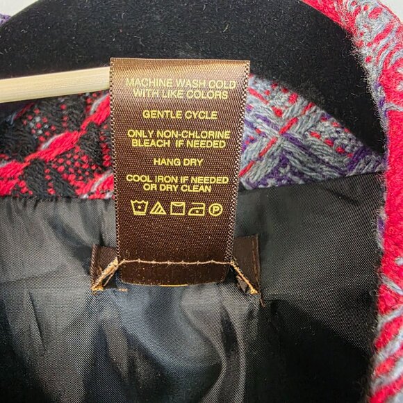 Button Front Jacquard Blazer Medium Red Black Purple Abstract Textured Mandarin - Picture 7 of 10